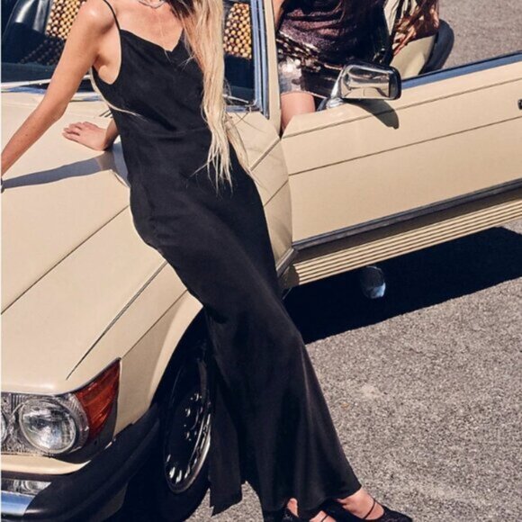 J. CREW V-Neck Maxi Slip Dress in Cupro-Blend Crepe 2 Black NWT - Picture 1 of 6